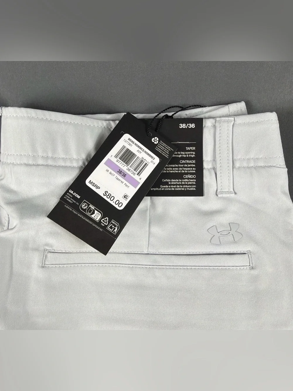 Under Armour Golf Pants Tapered 38 x 36 Halo Gray Polyester Spandex MSRP $80